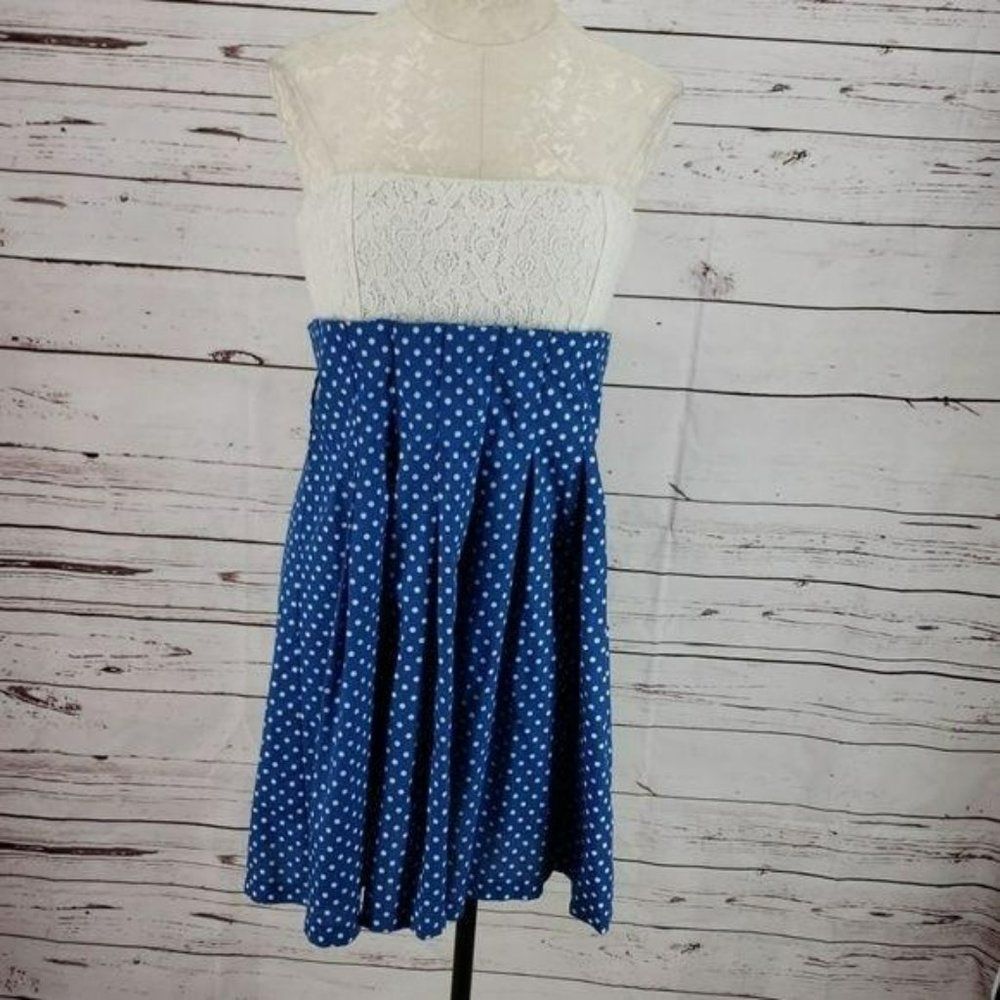 Freeway Polka Dot Strapless Lace Top Large Dress